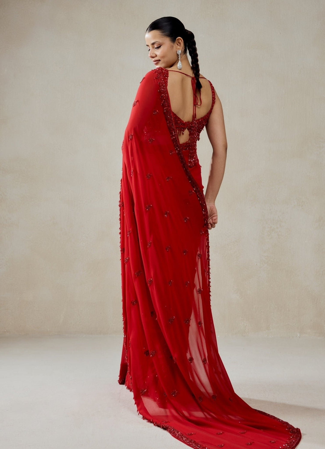 Red Georgette Saree Set Nitika Gujral - Fabilicious Fashion