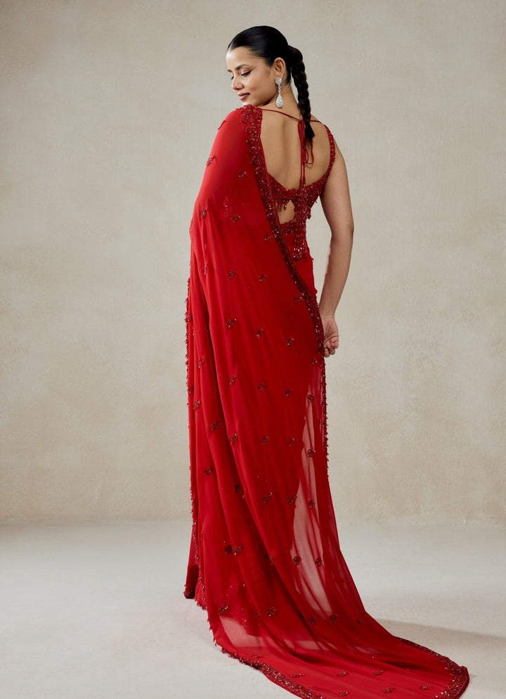 Red Georgette Saree Set Nitika Gujral - Fabilicious Fashion
