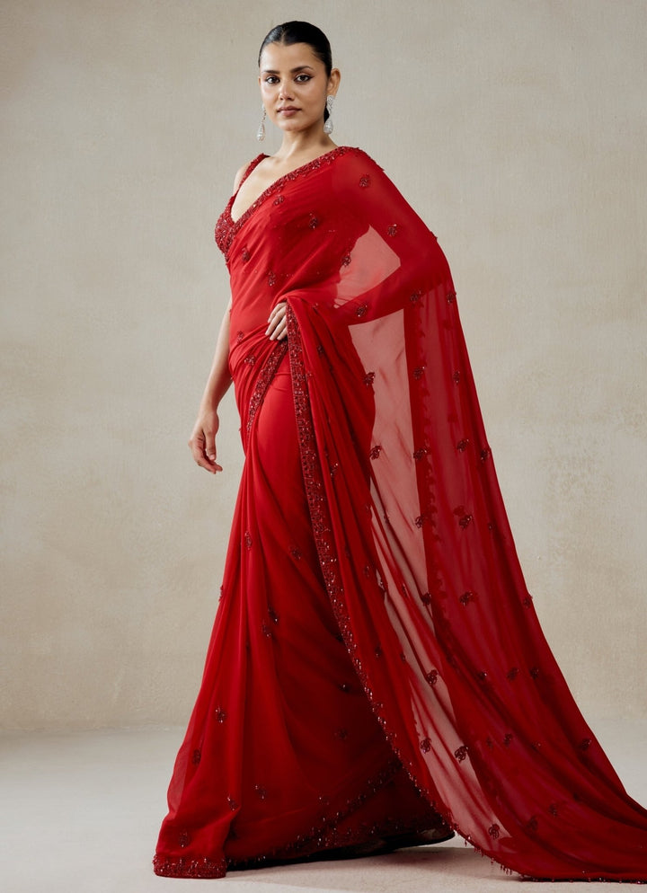 Red Georgette Saree Set Nitika Gujral - Fabilicious Fashion