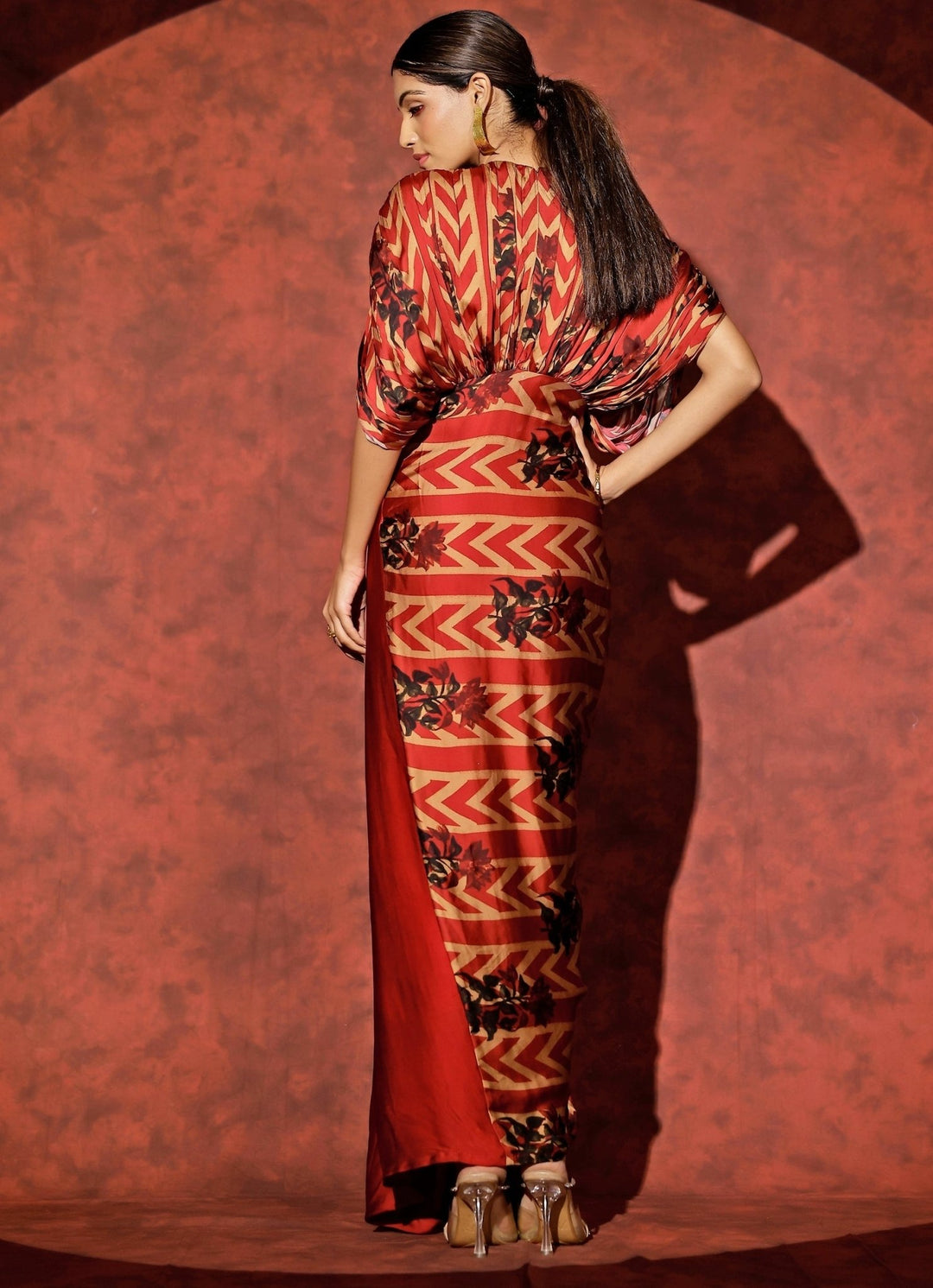 Studio Surbhi Red Georgette Satin Kaftan GownFabilicious Fashion