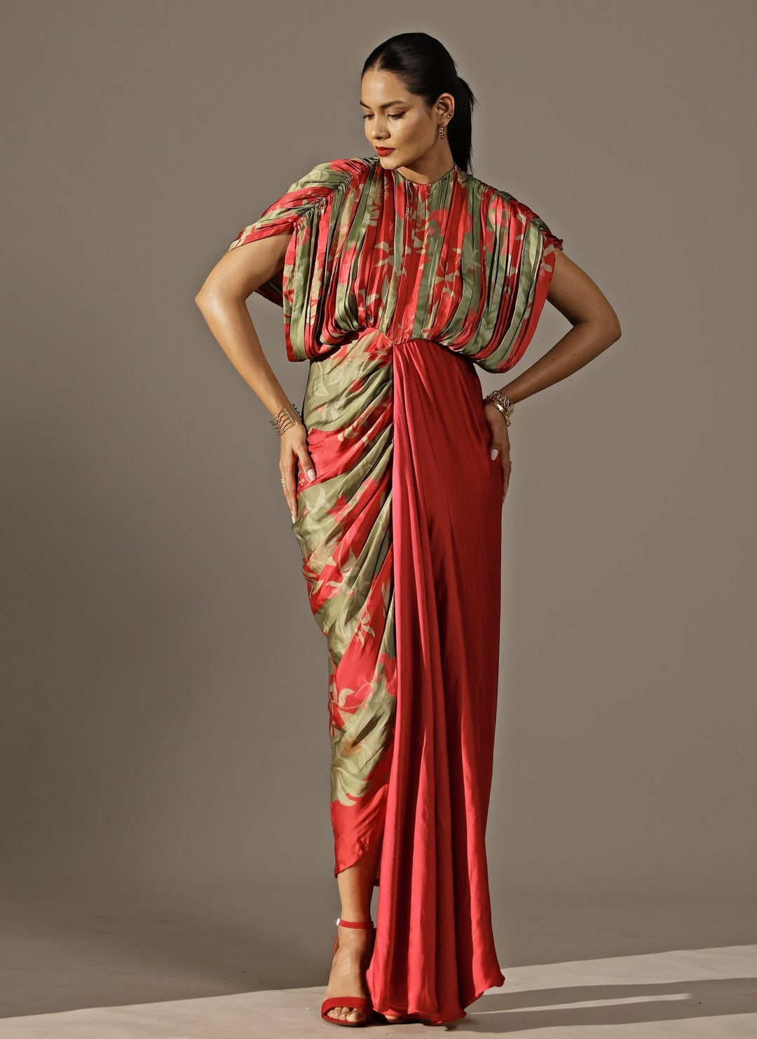 Studio Surbhi Red Georgette Satin Kaftan GownFabilicious Fashion