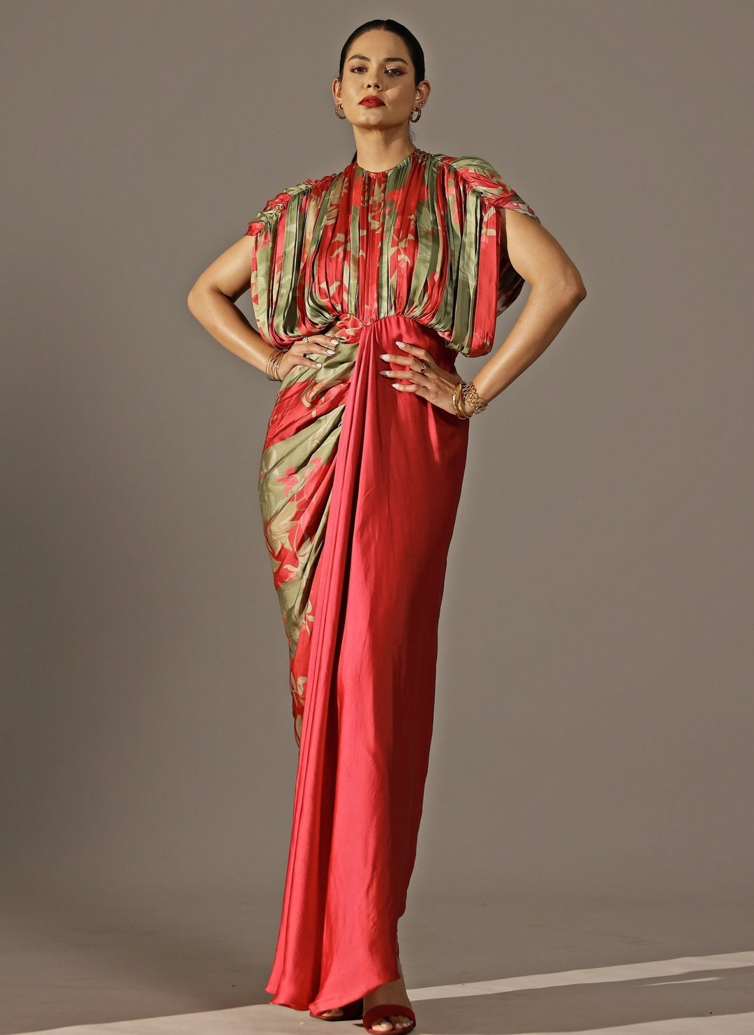 Studio Surbhi Red Georgette Satin Kaftan GownFabilicious Fashion