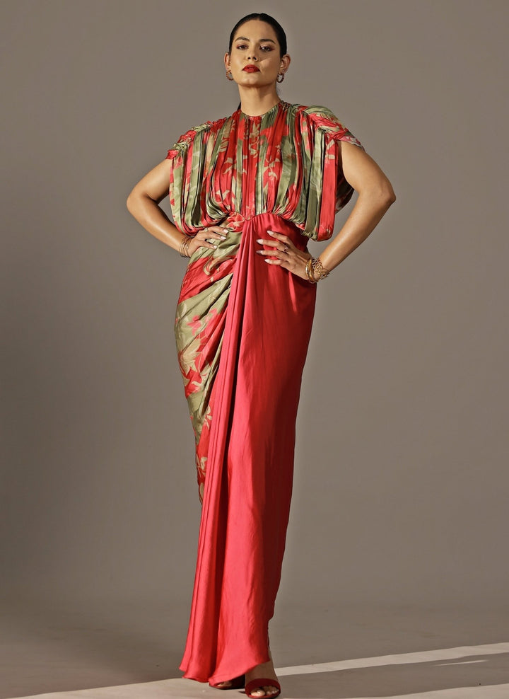 Studio Surbhi Red Georgette Satin Kaftan GownFabilicious Fashion