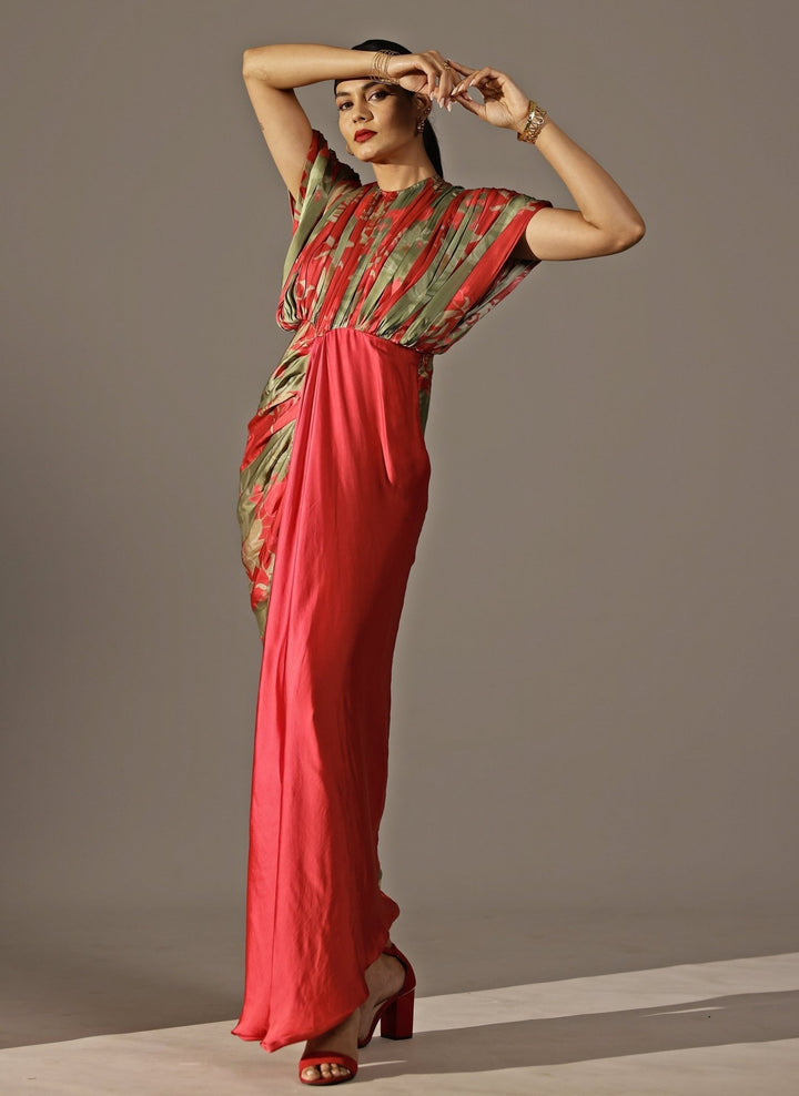 Studio Surbhi Red Georgette Satin Kaftan GownFabilicious Fashion