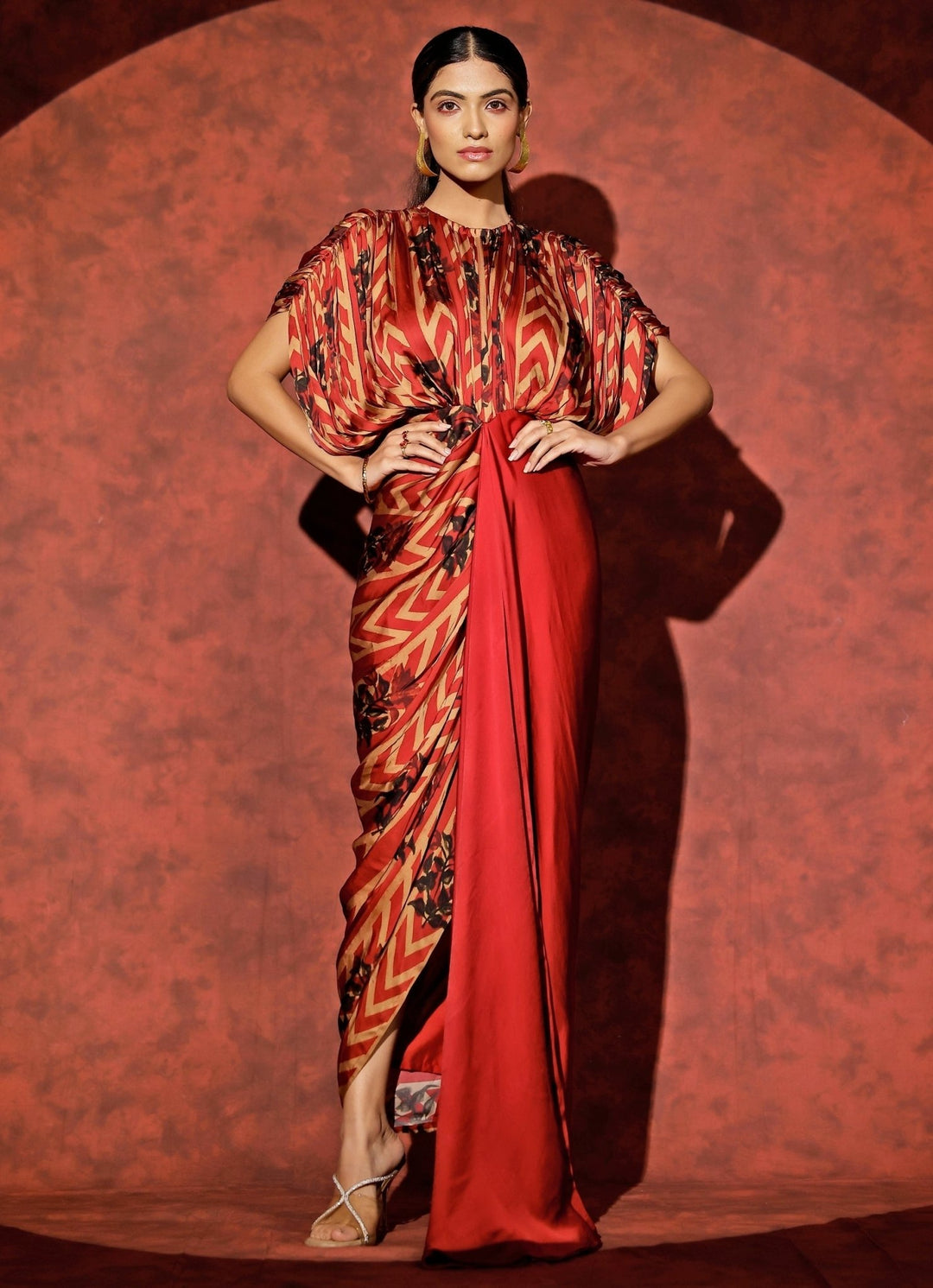 Studio Surbhi Red Georgette Satin Kaftan GownFabilicious Fashion