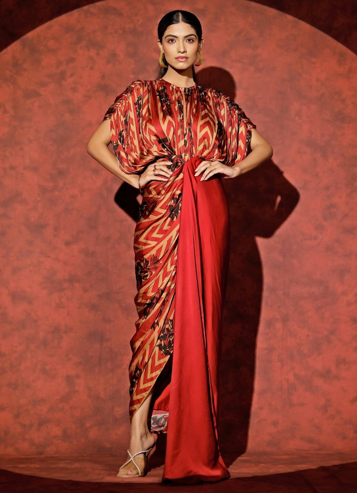 Studio Surbhi Red Georgette Satin Kaftan GownFabilicious Fashion