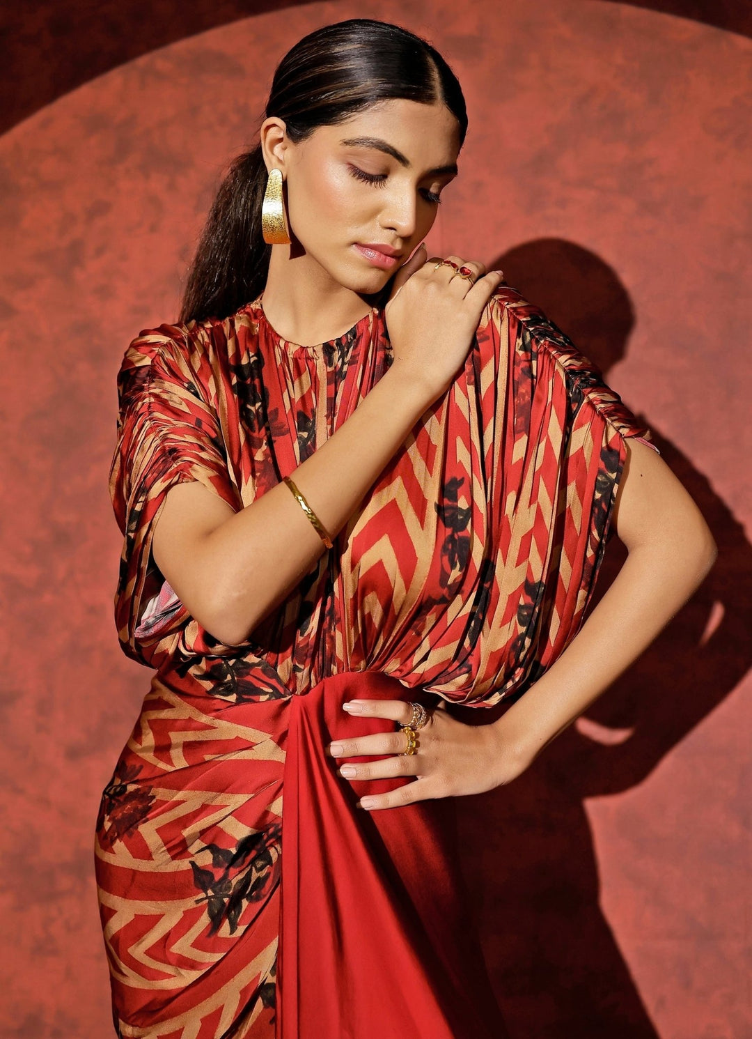 Studio Surbhi Red Georgette Satin Kaftan GownFabilicious Fashion