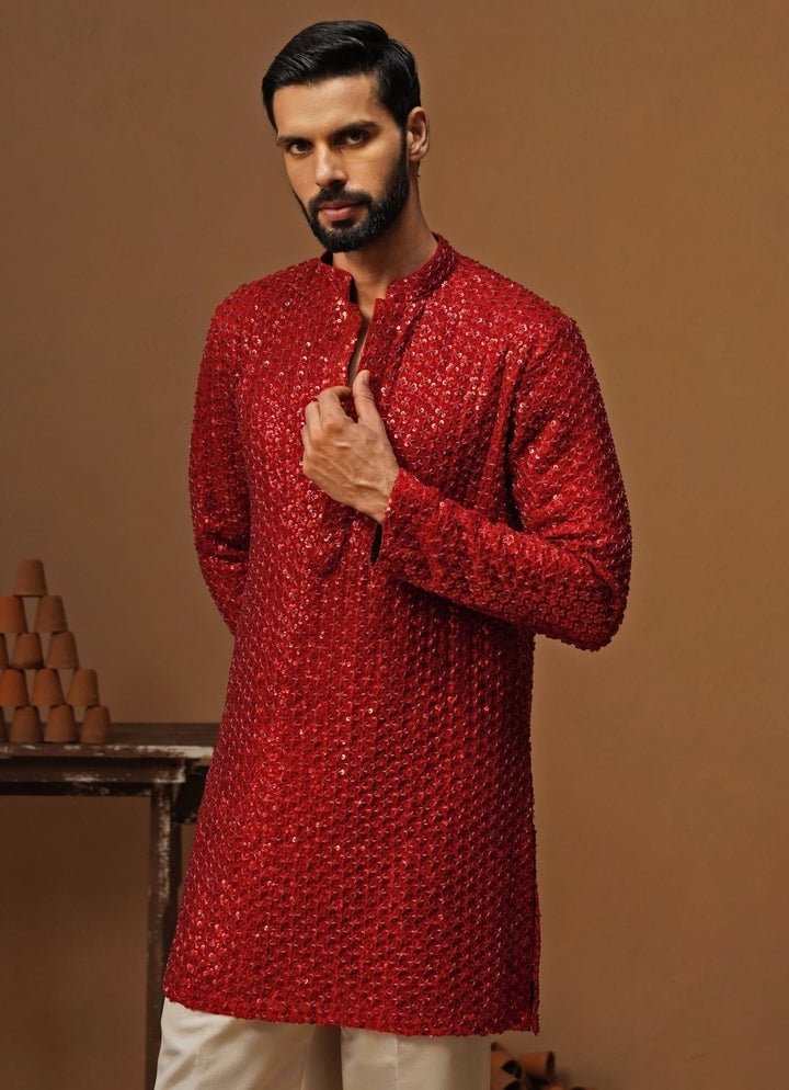 Kalpraag Red Georgette Short Kurta SetFabilicious Fashion