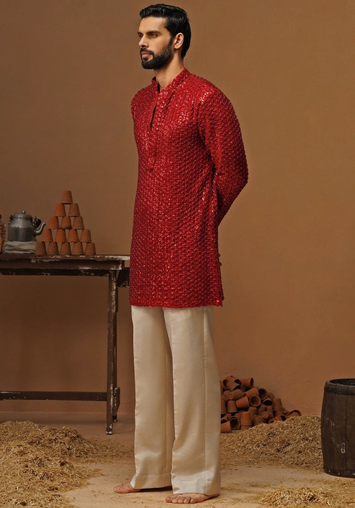 Kalpraag Red Georgette Short Kurta SetFabilicious Fashion