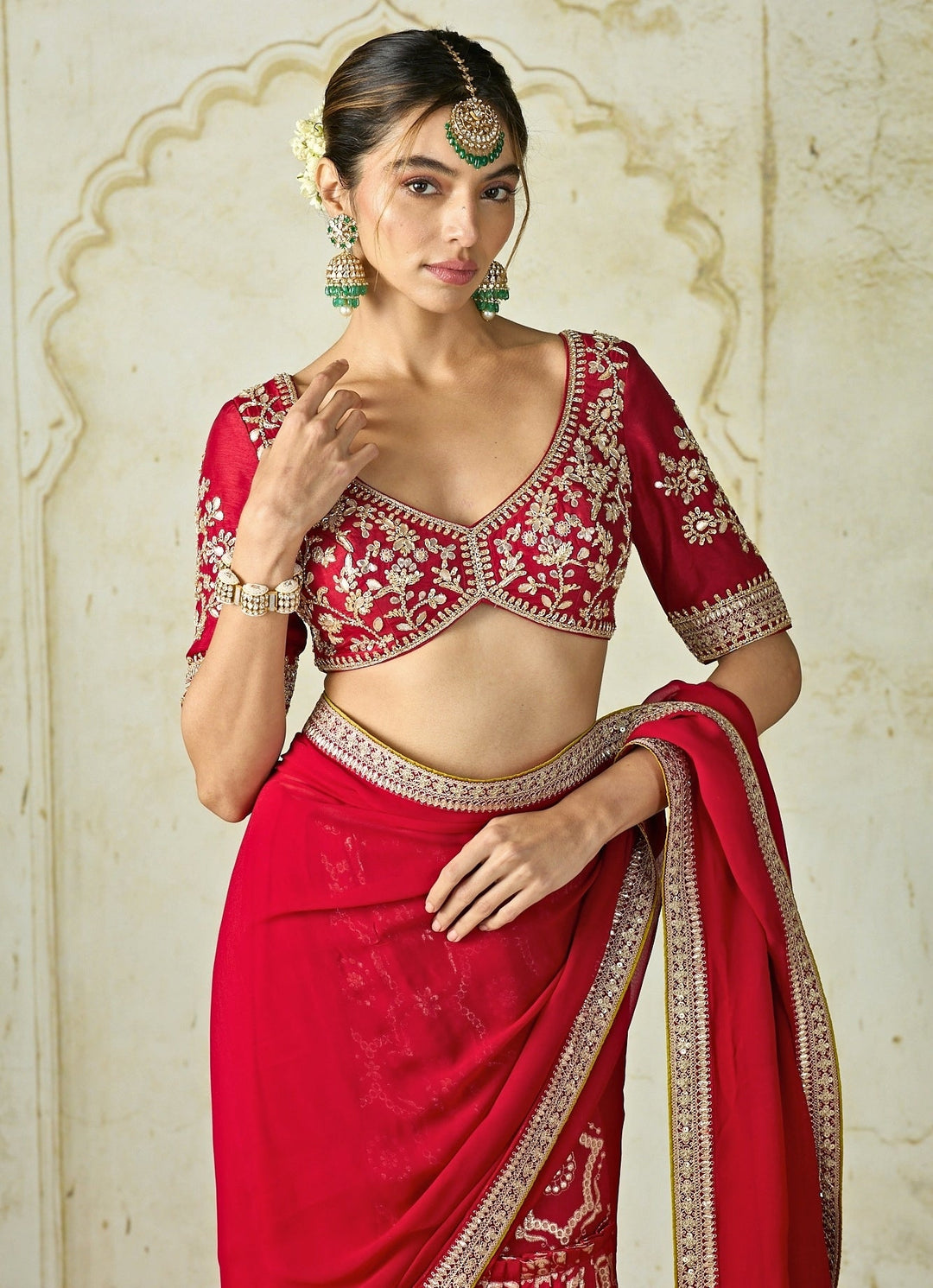 Gopi Vaid Red Georgette Tussar Saree SetFabilicious Fashion