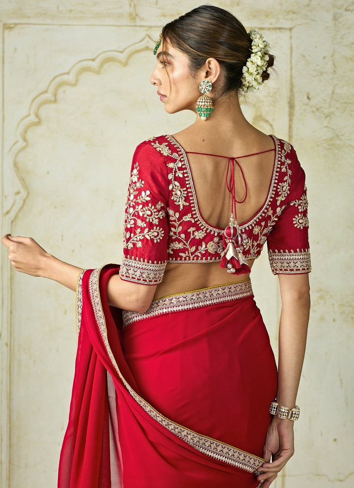 Gopi Vaid Red Georgette Tussar Saree SetFabilicious Fashion