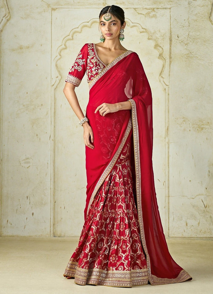 Gopi Vaid Red Georgette Tussar Saree SetFabilicious Fashion