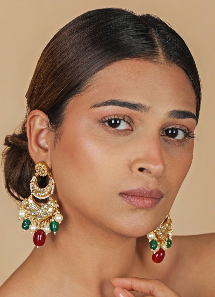 Riana Jewellery Red Green Chandbaali EarringsFabilicious Fashion