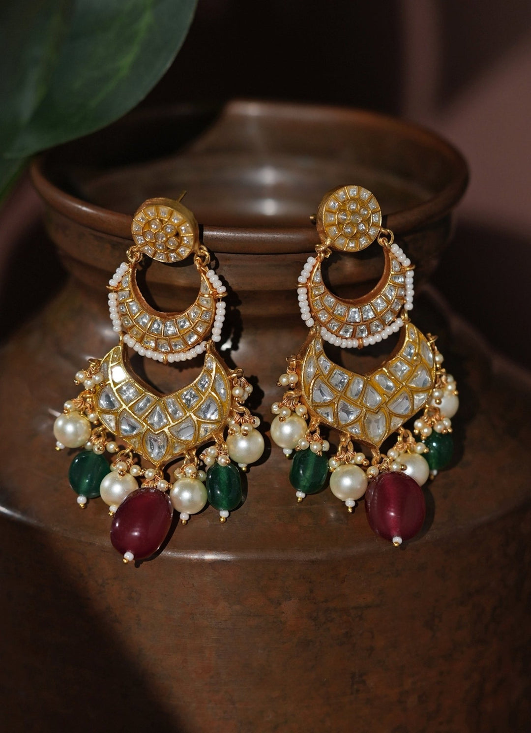 Riana Jewellery Red Green Chandbaali EarringsFabilicious Fashion