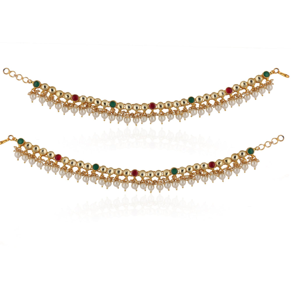 Red Green Stone Studded Payal With Pearls Riana by Shikha Jindal - Fabilicious Fashion