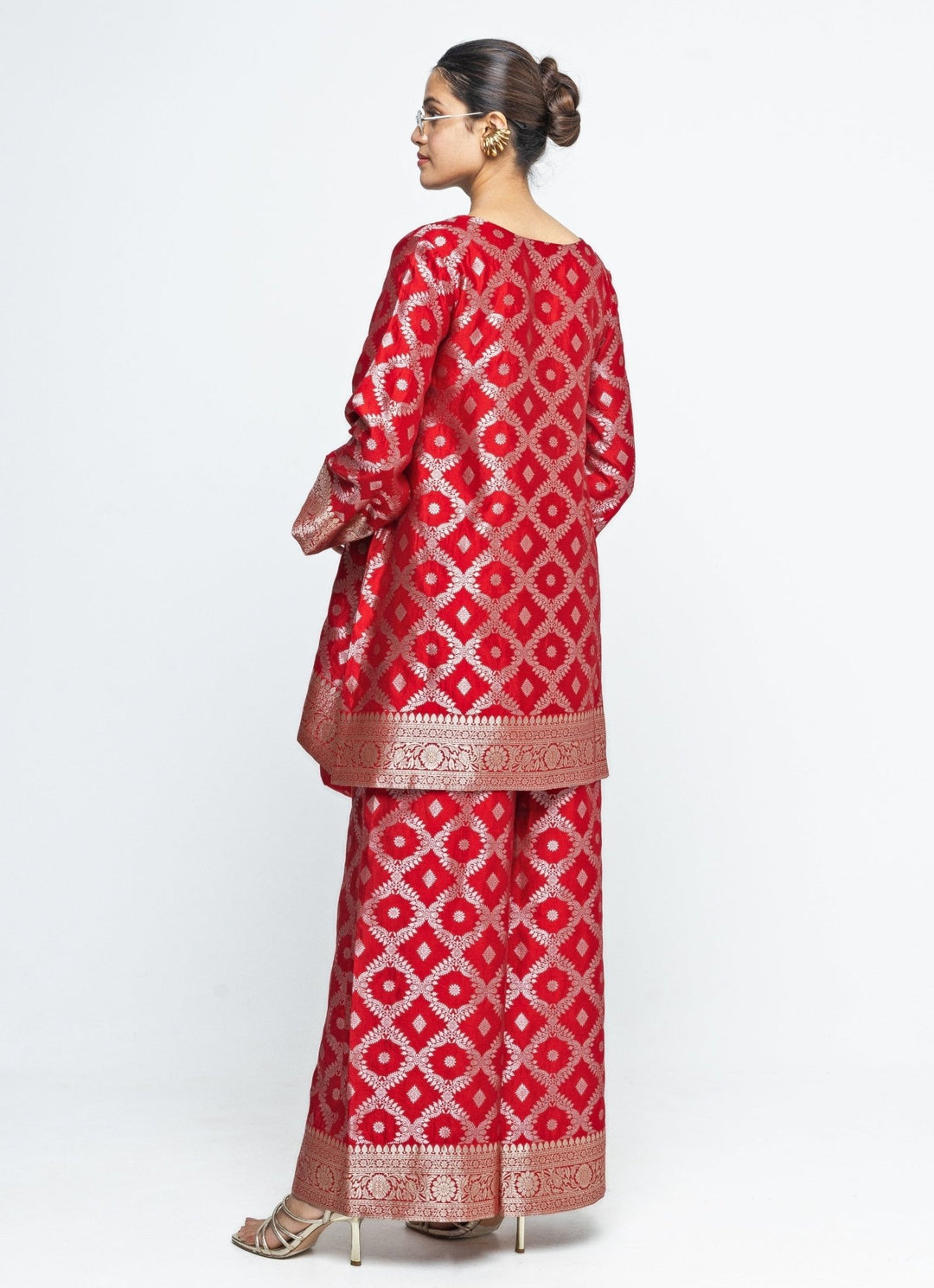 Red Jaal Silk Kurta Pants Set Sobariko - Fabilicious Fashion