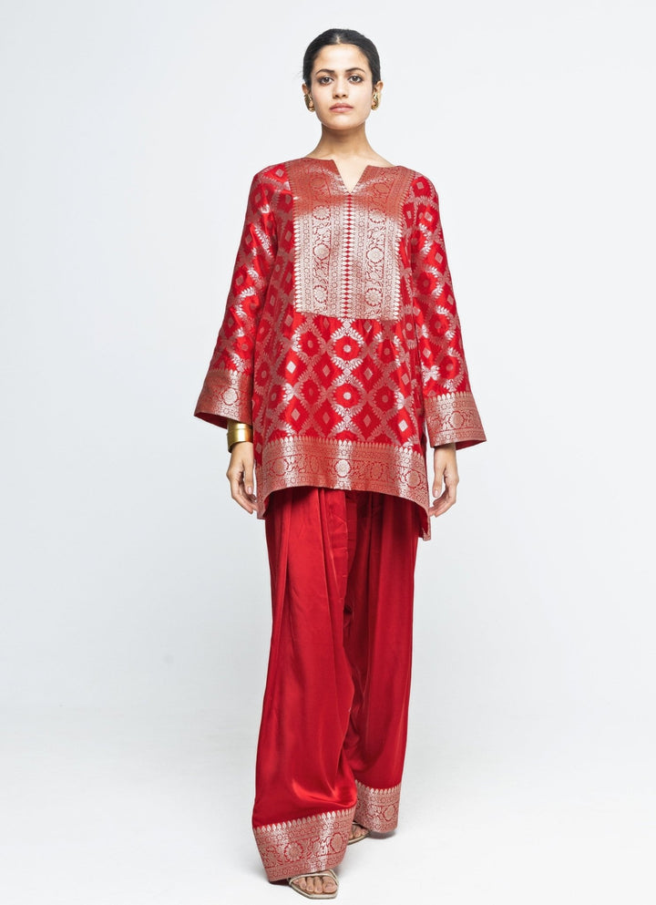 Red Jaal Silk Kurta Salwar Set Sobariko - Fabilicious Fashion