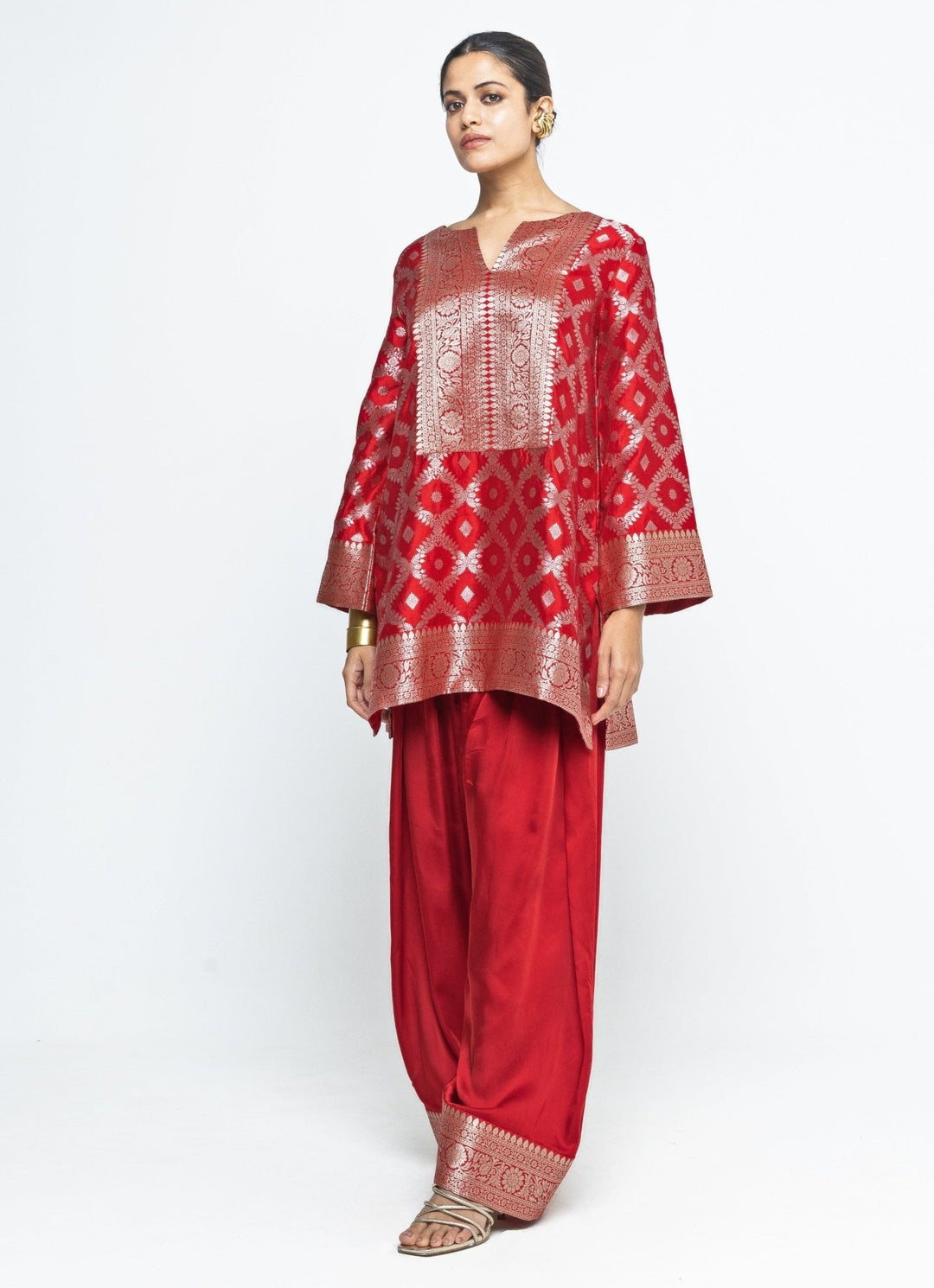Red Jaal Silk Kurta Salwar Set Sobariko - Fabilicious Fashion