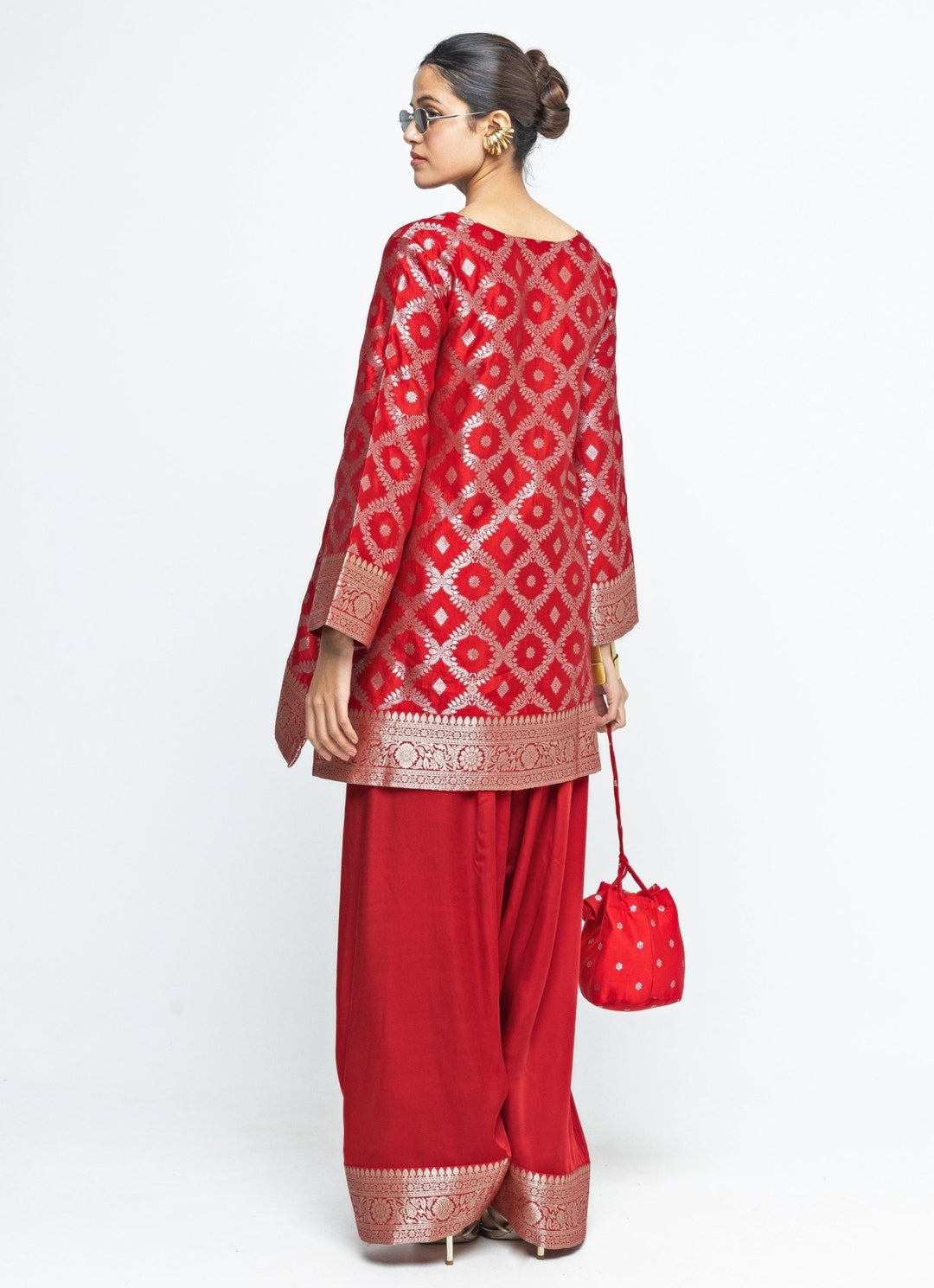 Red Jaal Silk Kurta Salwar Set Sobariko - Fabilicious Fashion