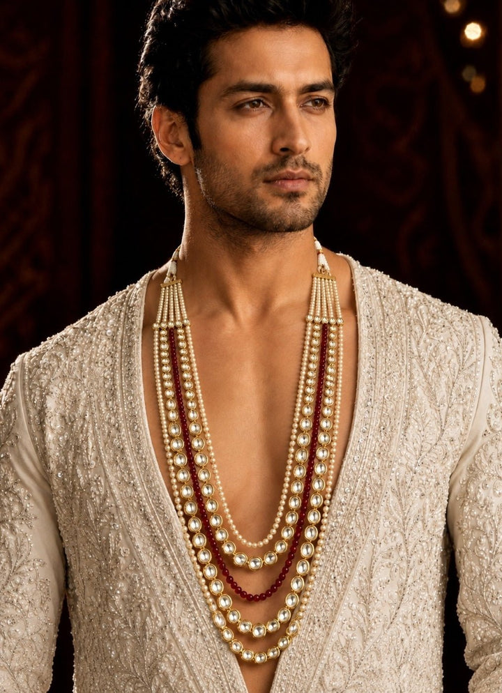 Vivinia By Vidhi Mehra Red Kundan And Pearl Layer NecklaceFabilicious Fashion