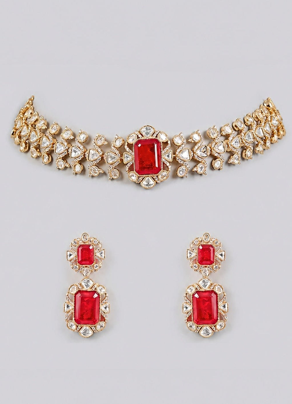 Zevar by Geeta Red Kundan Choker Necklace SetFabilicious Fashion