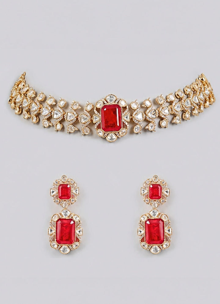 Zevar by Geeta Red Kundan Choker Necklace SetFabilicious Fashion