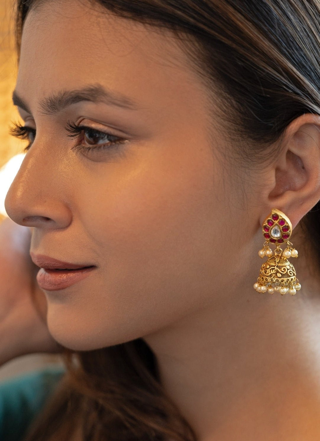 Do Taara Red Kundan Jhumka EarringsFabilicious Fashion