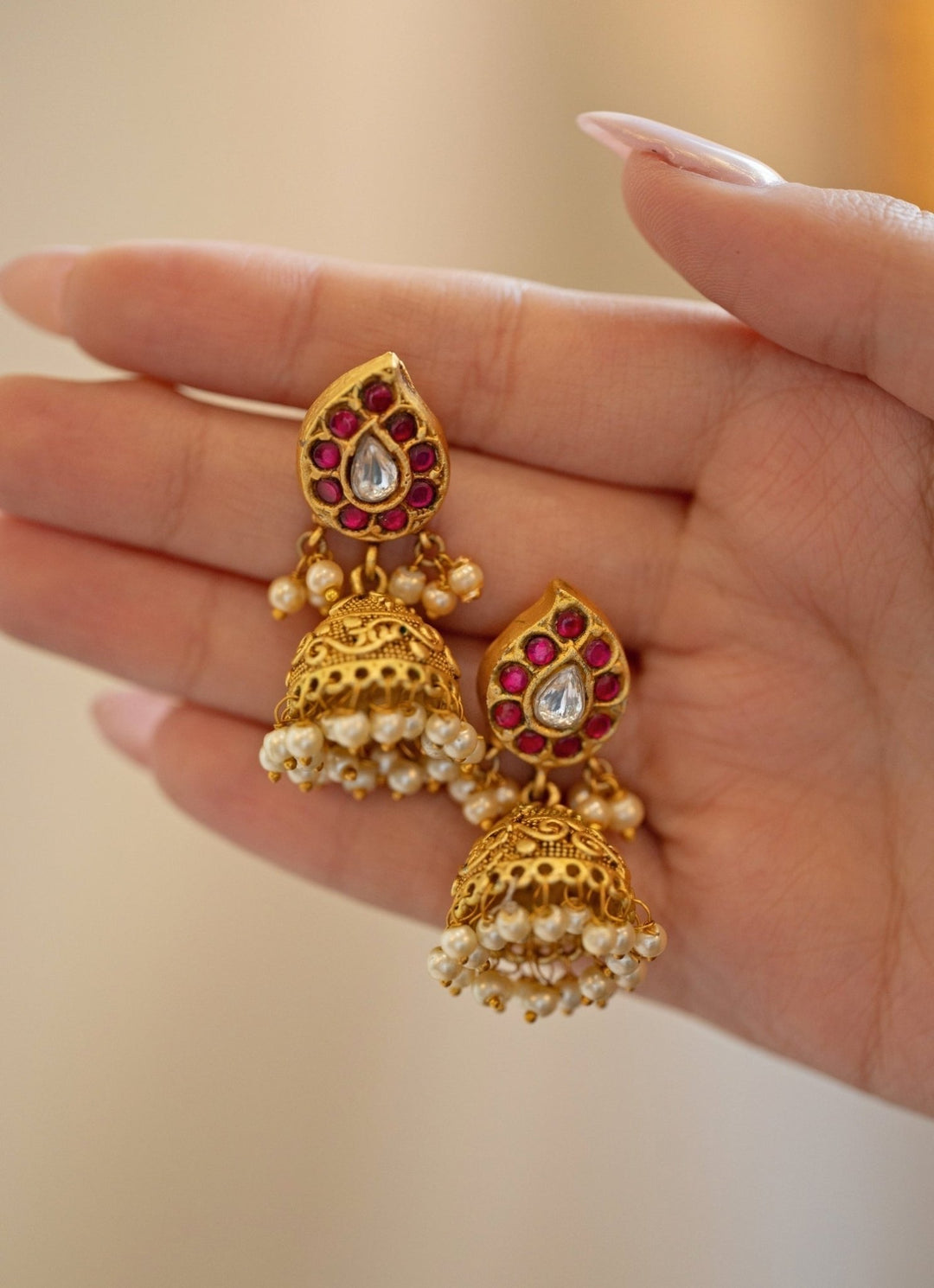 Do Taara Red Kundan Jhumka EarringsFabilicious Fashion