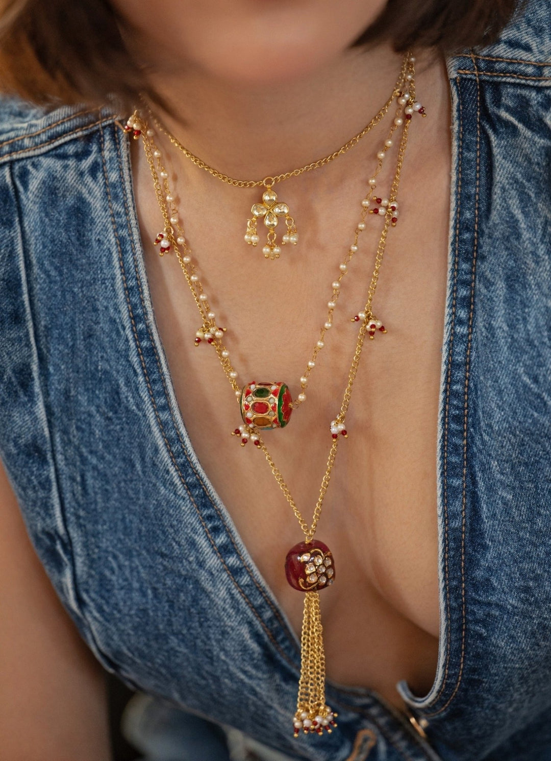 Do Taara Red Kundan NecklaceFabilicious Fashion