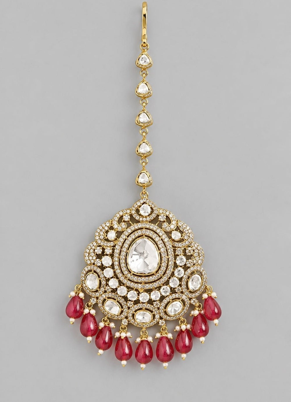 Zevar by Geeta Red Kundan Polki MaangtikkaFabilicious Fashion