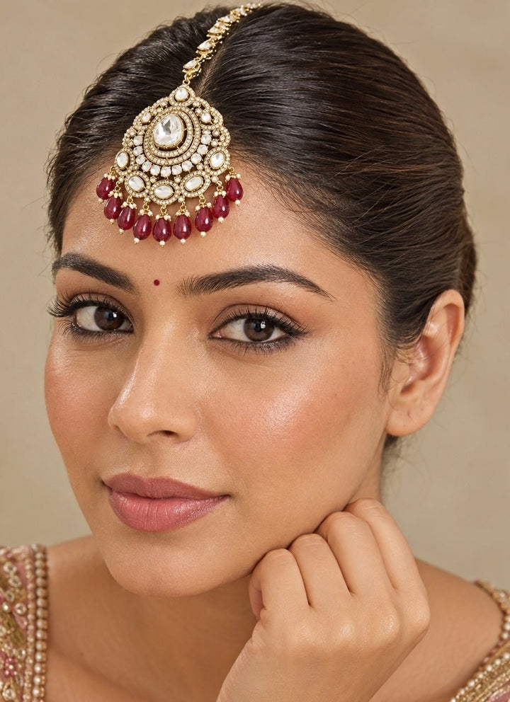Zevar by Geeta Red Kundan Polki MaangtikkaFabilicious Fashion