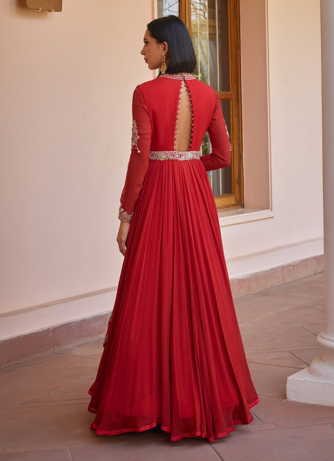 Red Layered Embroidered Anarkali Gown Isha Gupta Tayal - Fabilicious Fashion