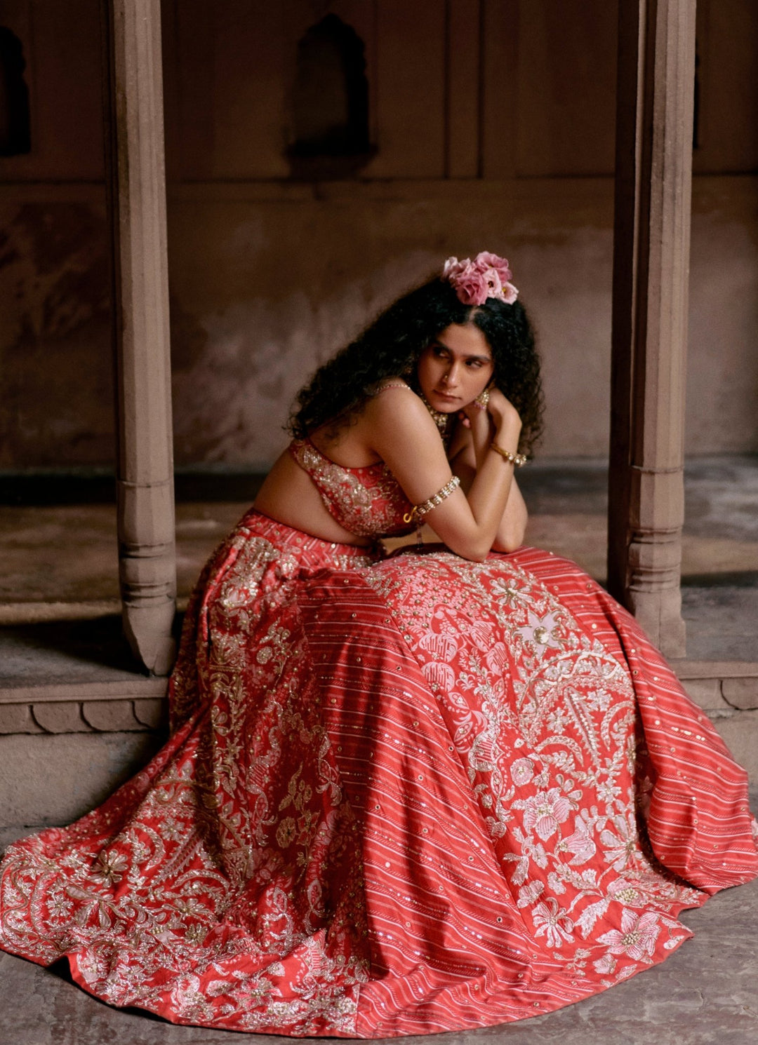 Red Leheriya Silk Lehenga Set Paulmi and Harsh - Fabilicious Fashion