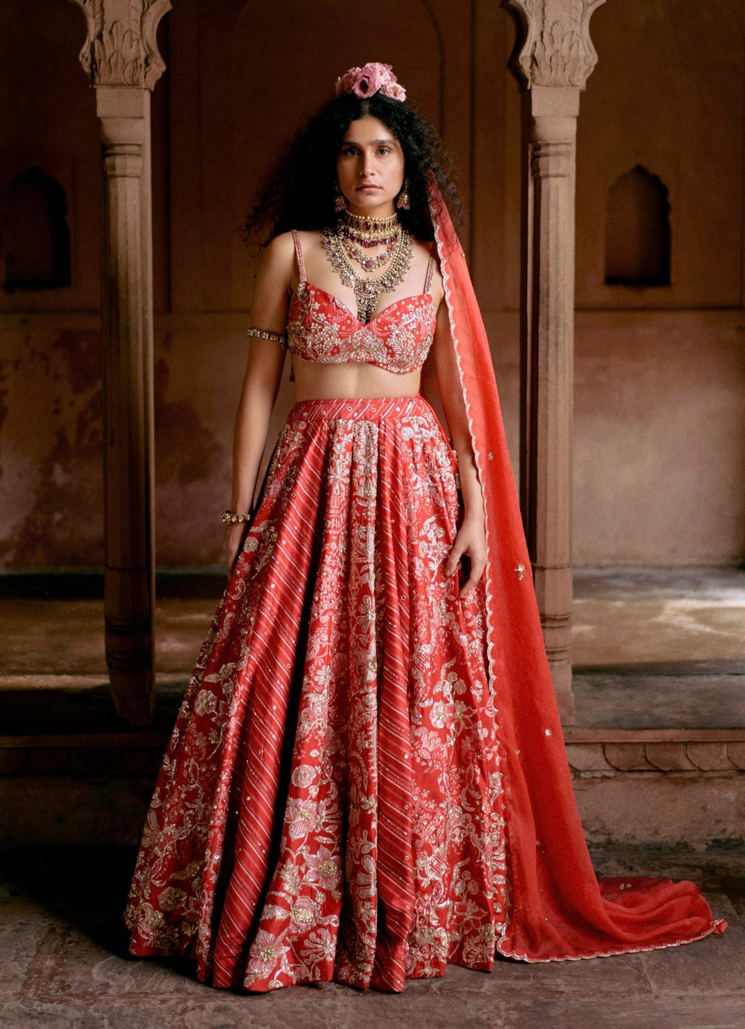 Red Leheriya Silk Lehenga Set Paulmi and Harsh - Fabilicious Fashion