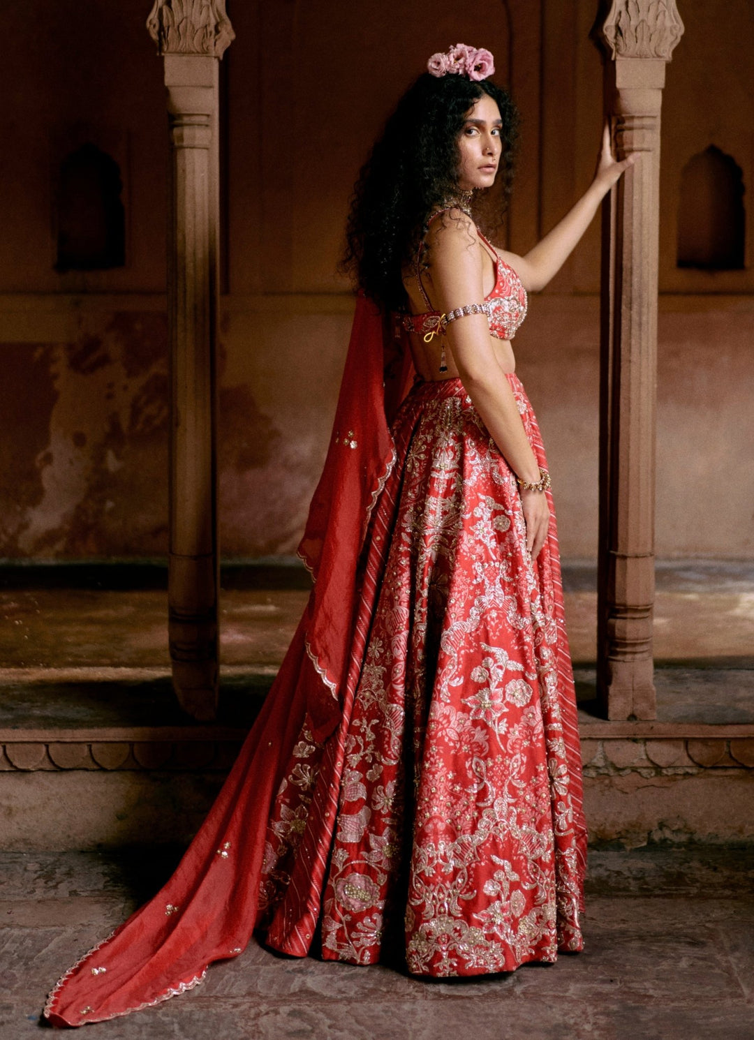 Red Leheriya Silk Lehenga Set Paulmi and Harsh - Fabilicious Fashion