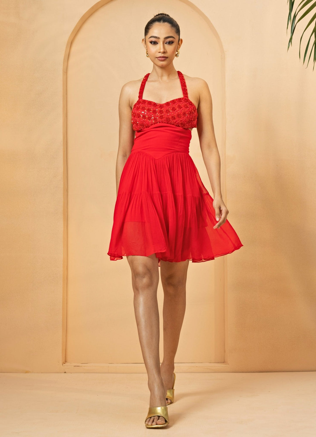 Red Mini Flared Dress Quench A Thirst - Fabilicious Fashion
