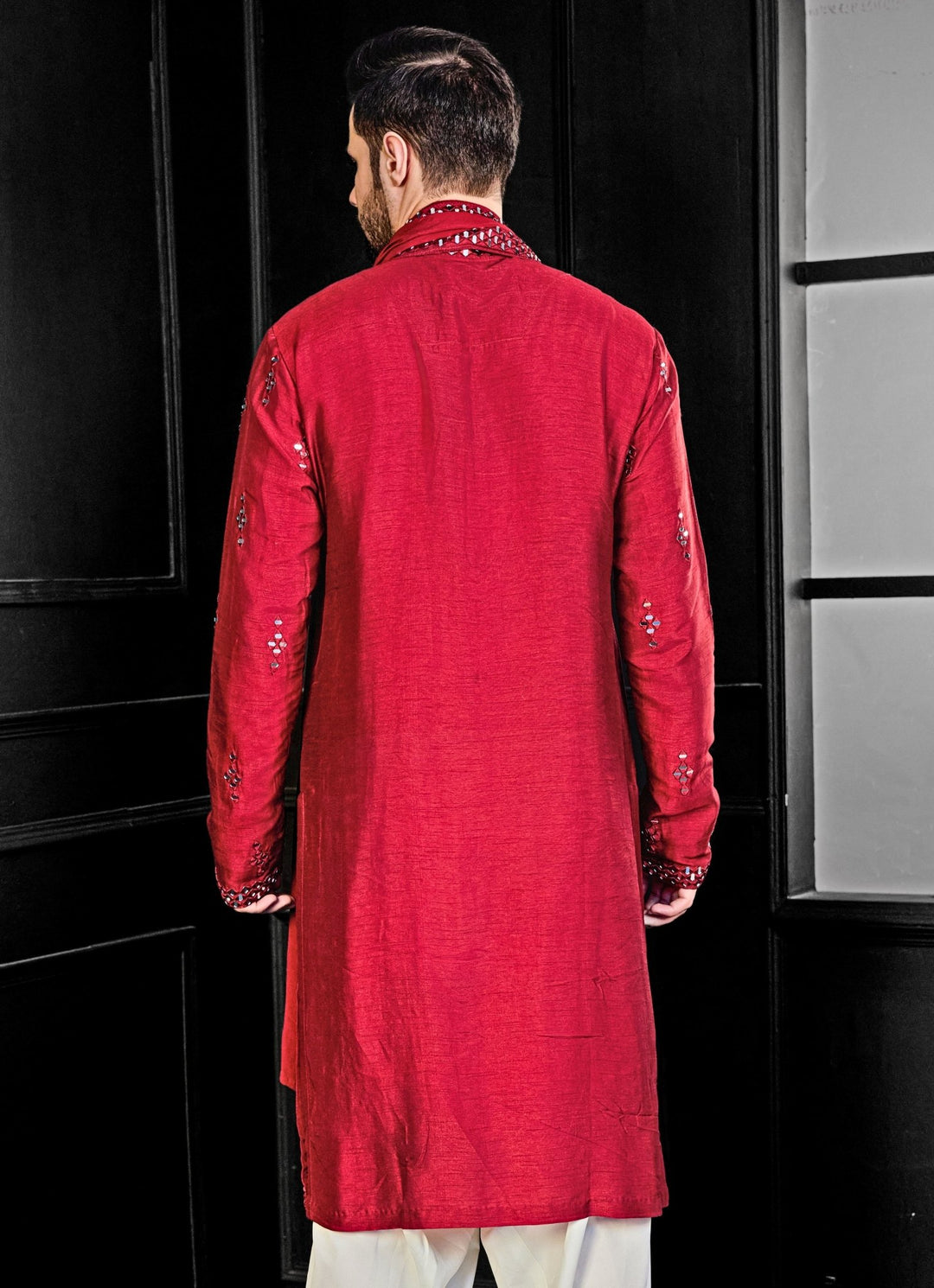 Red Mirror Embroidery Kurta And Salwar Set Chatenya Mittal - Fabilicious Fashion