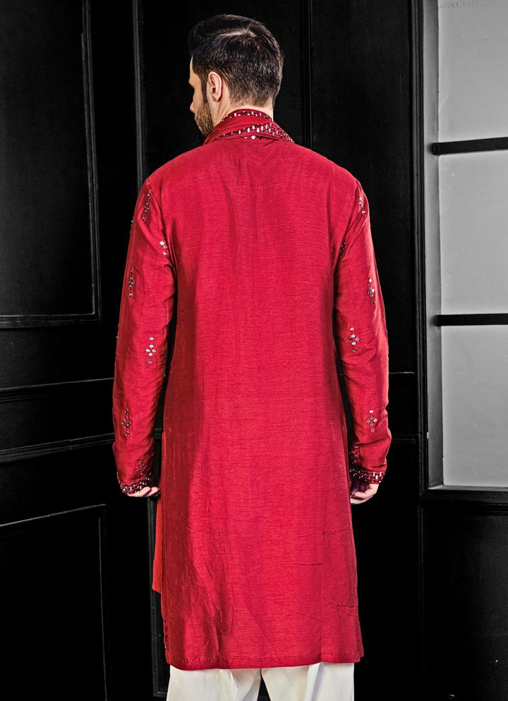 Red Mirror Embroidery Kurta And Salwar Set Chatenya Mittal - Fabilicious Fashion