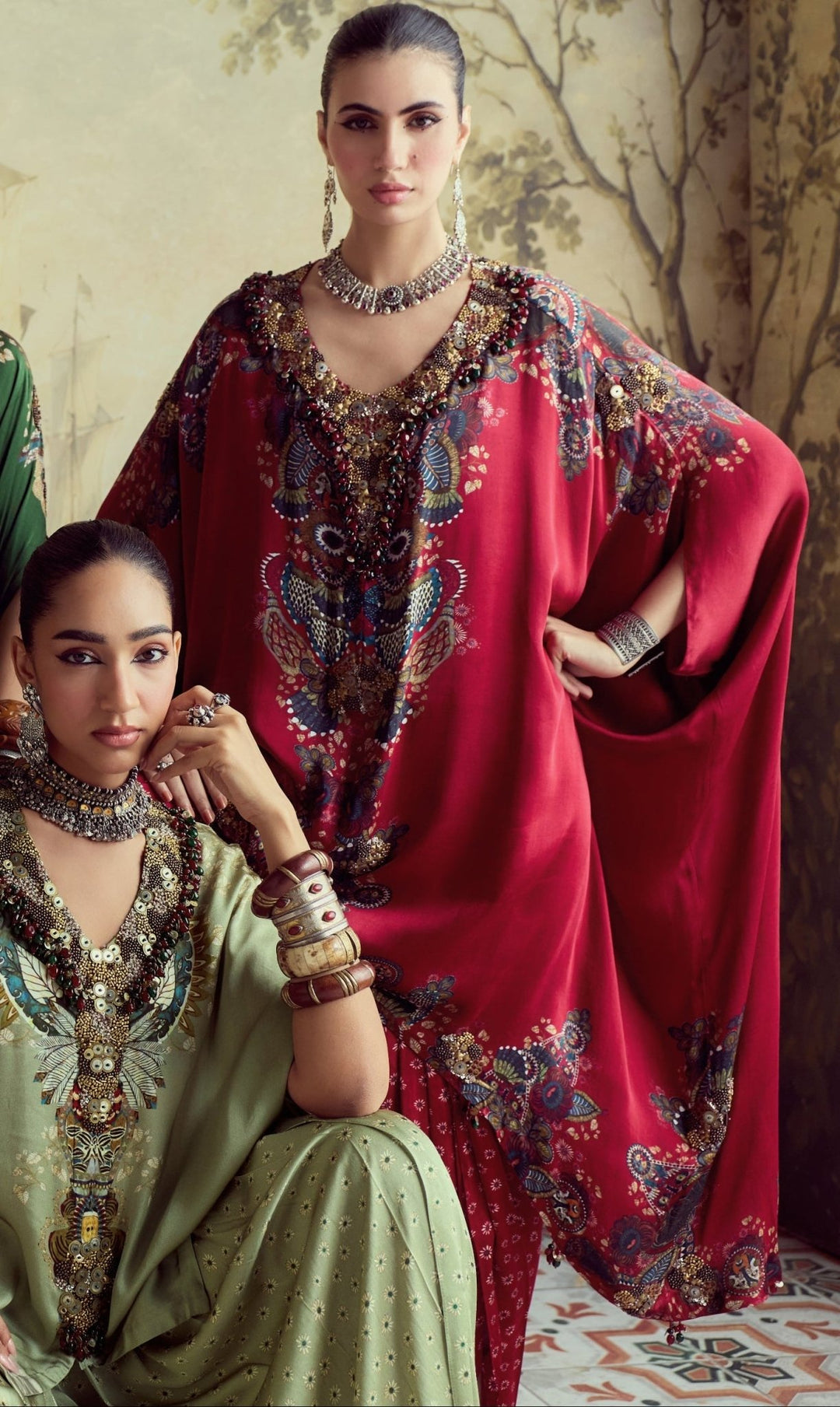 Prisho Red Modal Satin Hi-Low Kaftan Pants SetFabilicious Fashion