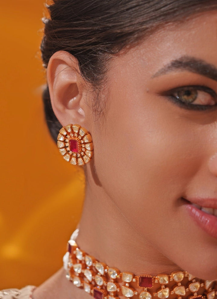 Red Moissanite Stone Gold Choker Set Zevar by Geeta - Fabilicious Fashion