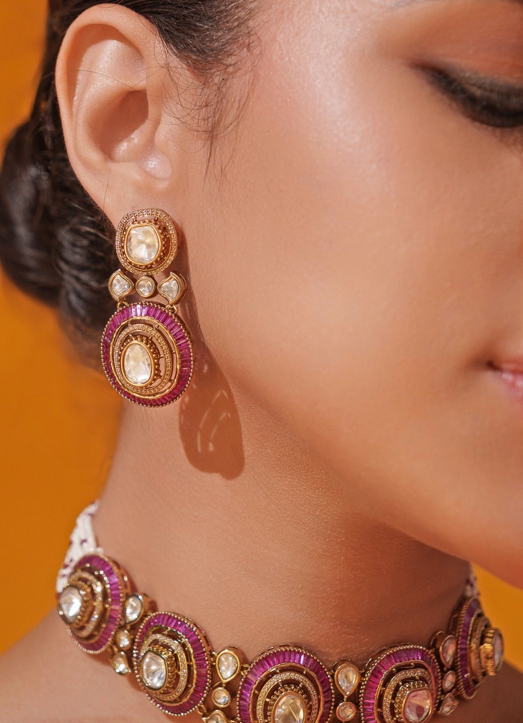 Red Moissanite Stone Gold Choker Set Zevar by Geeta - Fabilicious Fashion