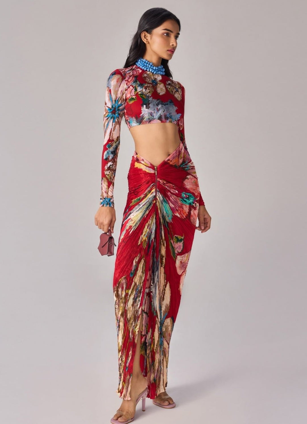 Saaksha &amp; Kinni Red Multicolour Print Drape Skirt SetFabilicious Fashion