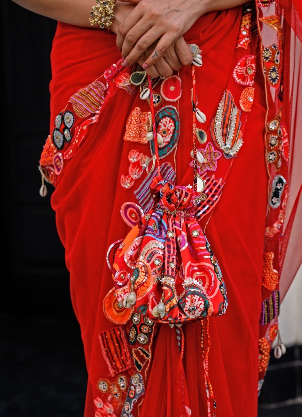 Red Net Predraped Saree With Sequins Blouse Juhi Bengani - Fabilicious Fashion