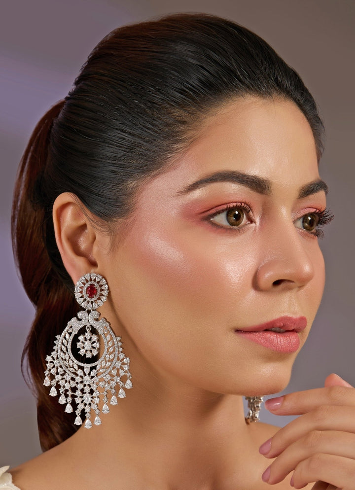 Red Onyx And Cubic Zircon Chandelier Earrings Vivinia By Vidhi Mehra - Fabilicious Fashion