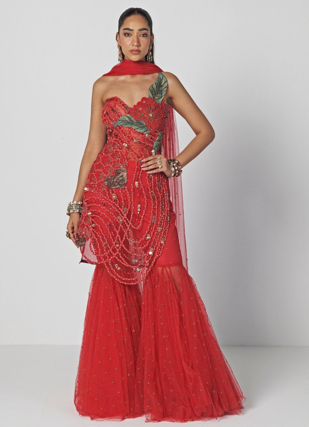 Rishi and Vibhuti Red Organza Kurta Sharara SetFabilicious Fashion