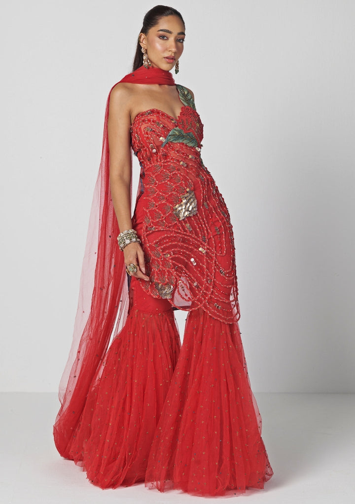 Rishi and Vibhuti Red Organza Kurta Sharara SetFabilicious Fashion