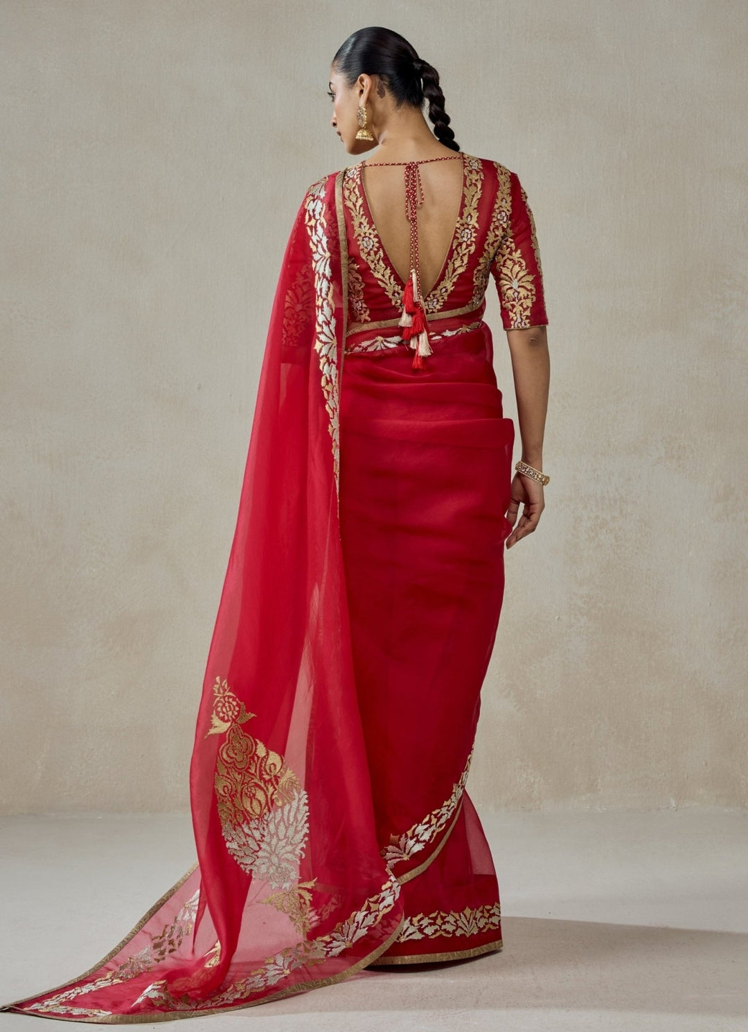 Red Organza Saree Set Nitika Gujral - Fabilicious Fashion