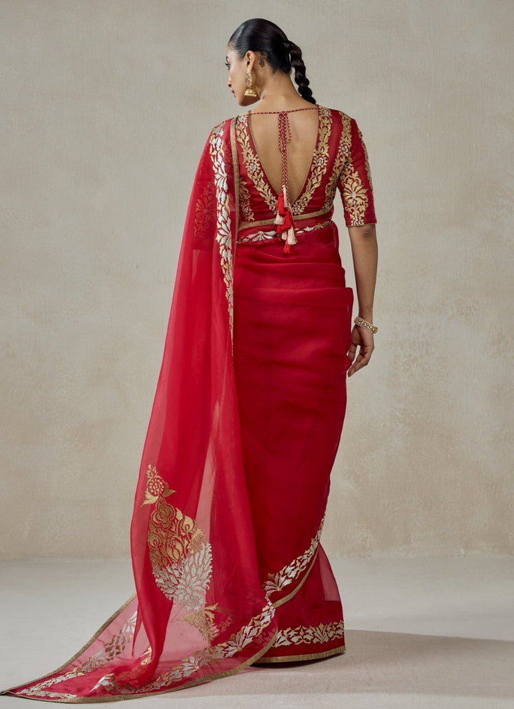 Red Organza Saree Set Nitika Gujral - Fabilicious Fashion