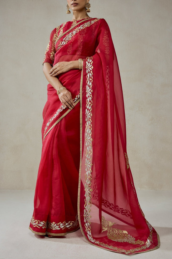 Red Organza Saree Set Nitika Gujral - Fabilicious Fashion