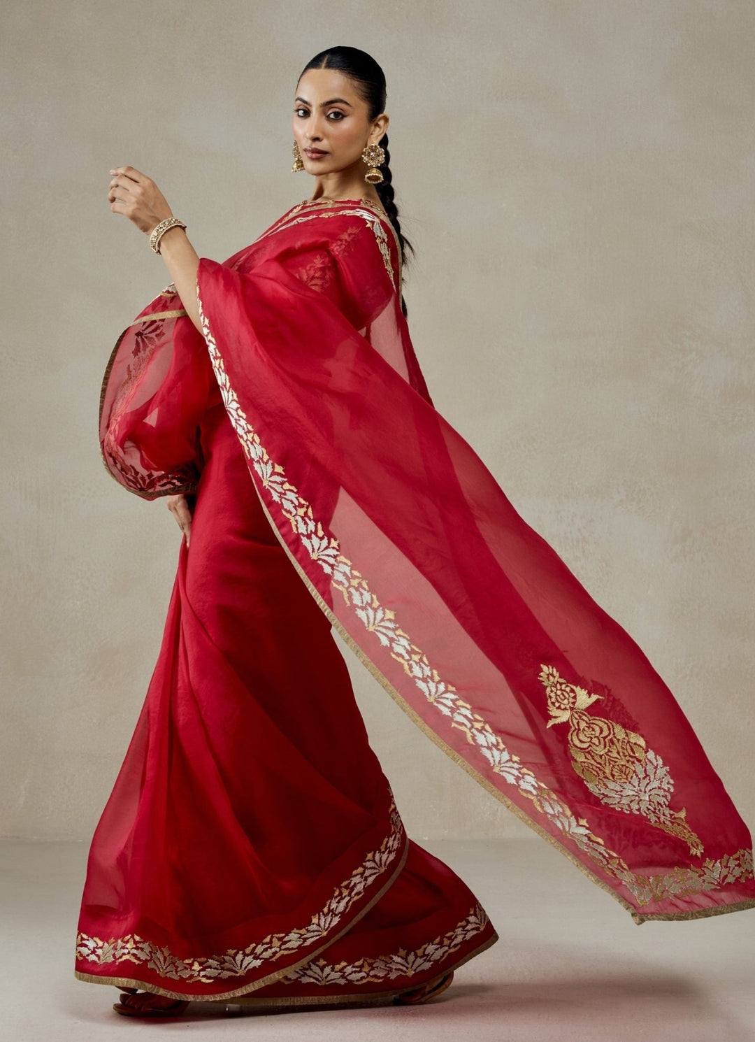 Red Organza Saree Set Nitika Gujral - Fabilicious Fashion